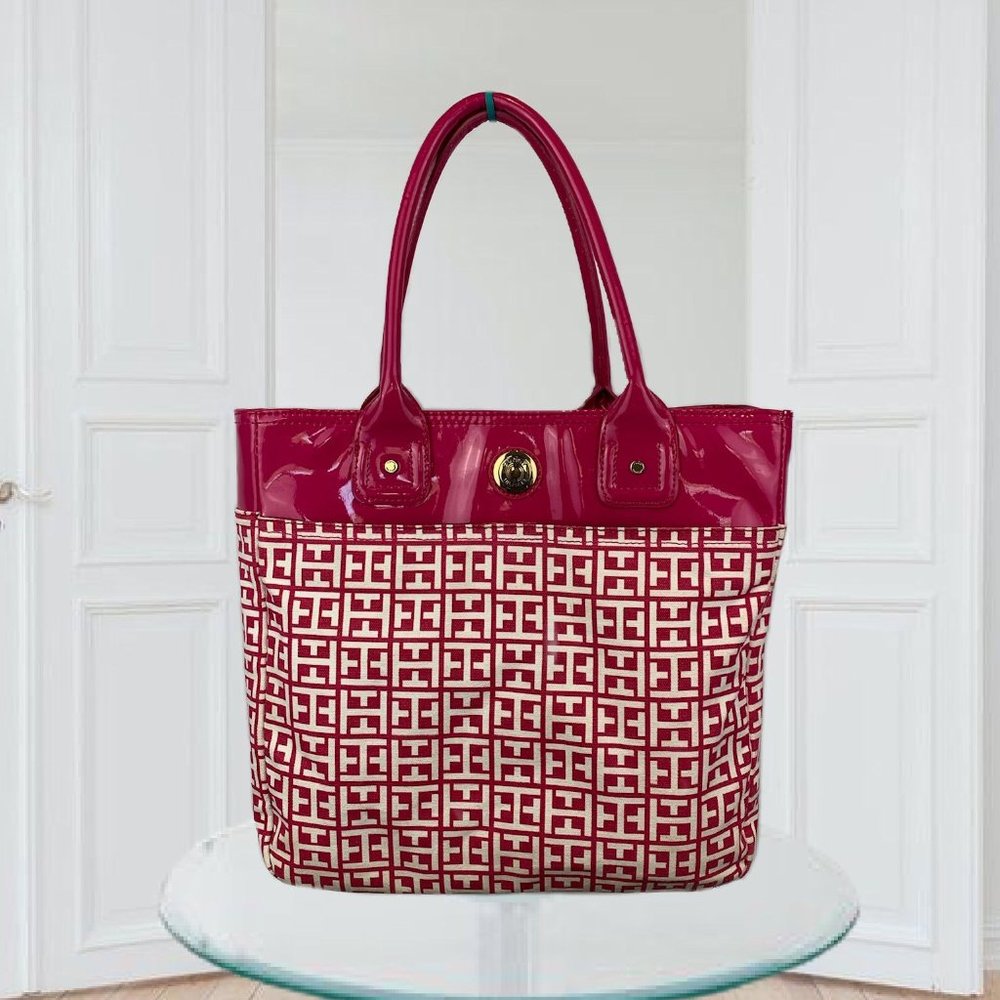 Tommy Hilfiger Signature Pink Logo Large Tote Handbag Women's - Picture 1 of 15